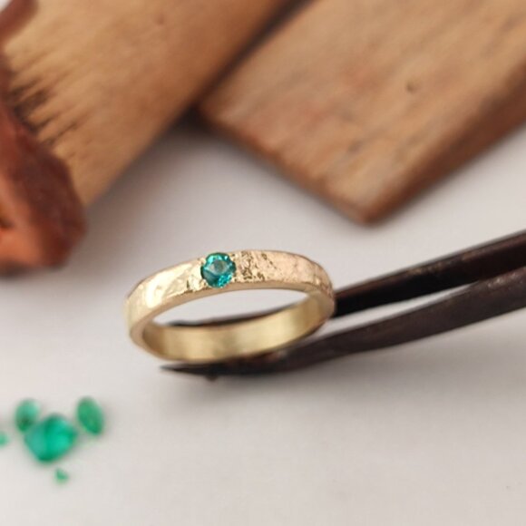 Emerald ring. 14K Yellow gold ring with round Emerald stone. Handmade ring - Picture 4 of 12